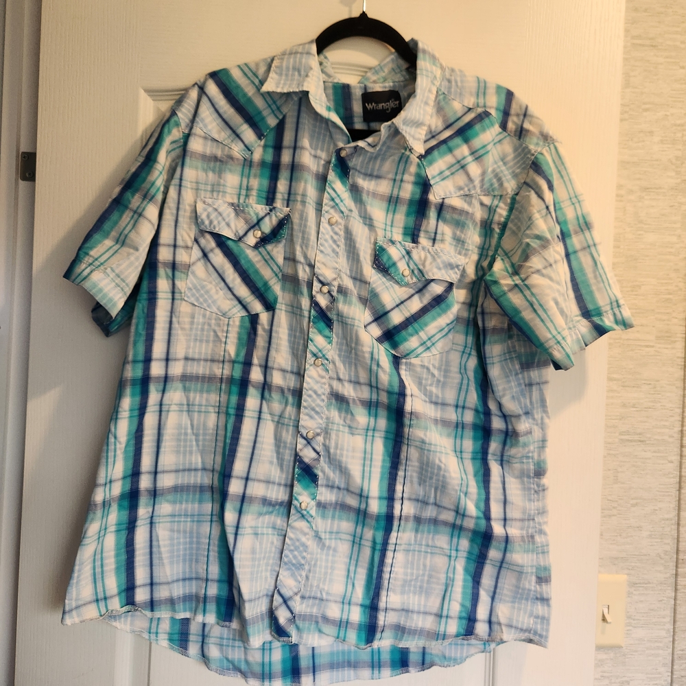Wrangler Men's Blue Plaid Shirt Size 2XL Euc